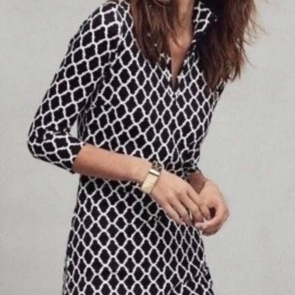 J. McLaughlin Catalina Cloth Black White Trellis Pattern Sheath Dress Sz Medium